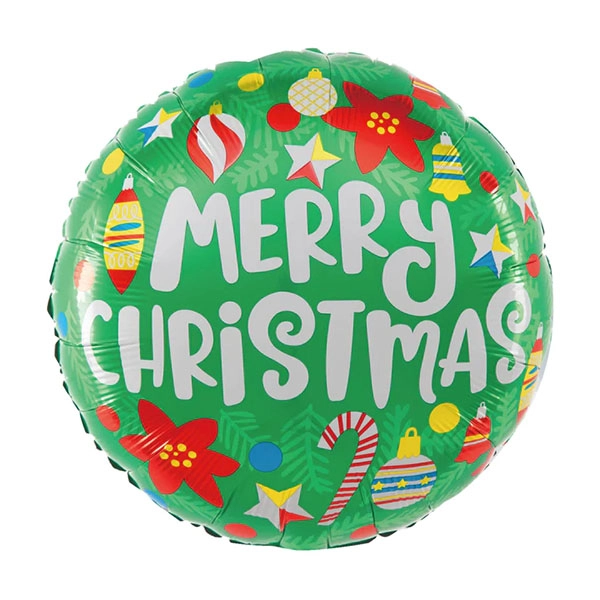 Lufi, fólia, Merry Christmas,zöld,  gömb alakú, 45 cm