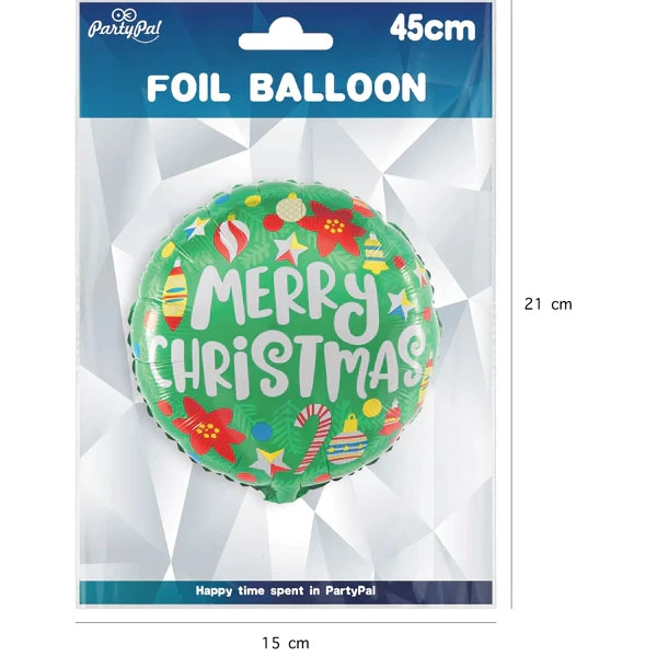 Lufi, fólia, Merry Christmas,zöld,  gömb alakú, 45 cm