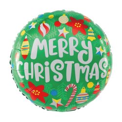 Lufi, fólia, Merry Christmas,zöld,  gömb alakú, 45 cm