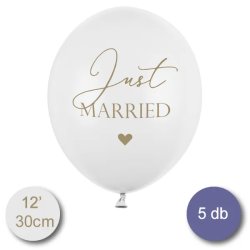 Lufi, Just Married felírattal és szívvel, 30cm, 5db