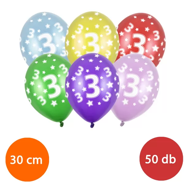 Lufi, nagy csomag, évszámos (3), metál,  50 db/cs/vegyes színekben