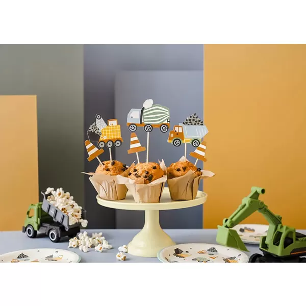 Muffin jelölő, papír, építős járművek, 6 db/cs