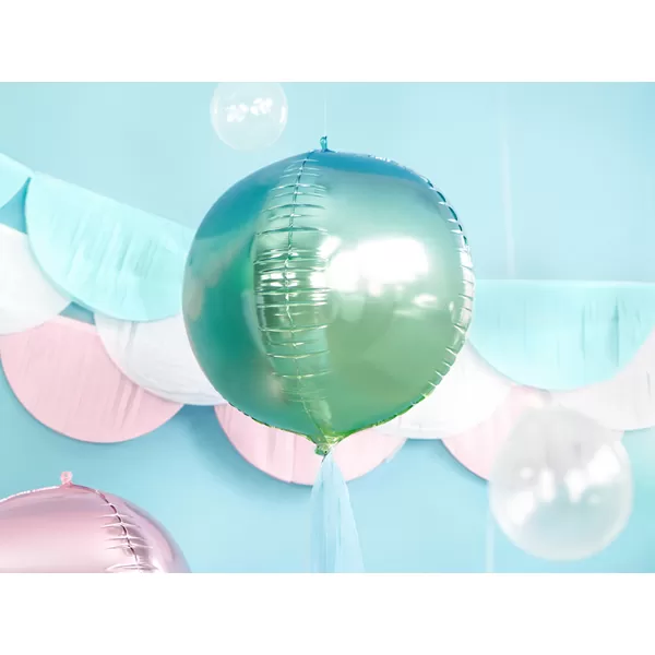 Ombre gömb metál fólia lufi, kék és zöld, 35cm