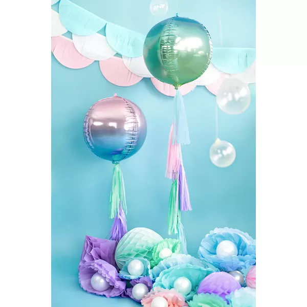 Ombre gömb metál fólia lufi, kék és zöld, 35cm