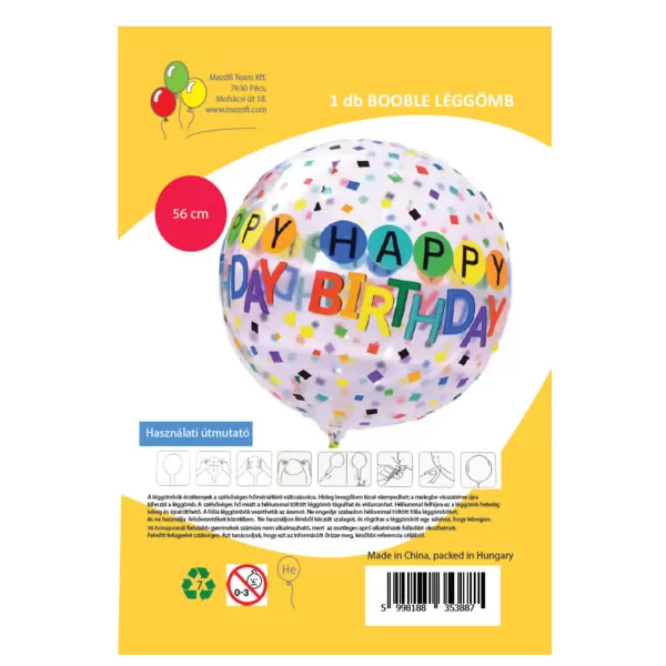 Orbz lufi Happy birthday konfettis mintával, 55 cm