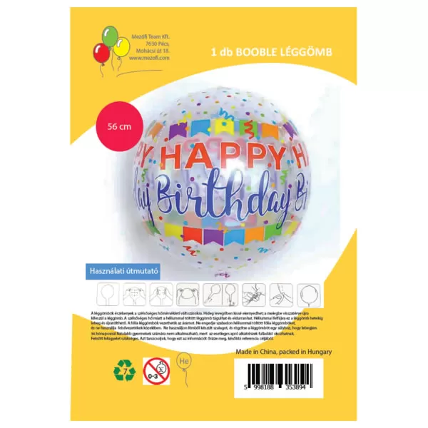 Orbz lufi Happy birthday zászló mintával, 55 cm