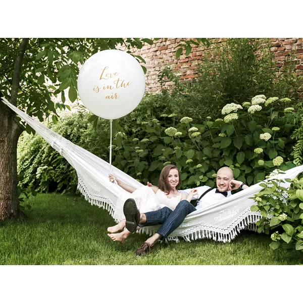 Óriás gumi lufi, fehér, 100 cm, gömb, Love is in the air