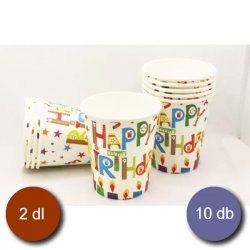 Papír pohár 10 db/cs - Happy Birthday gyertyás-ajándékos