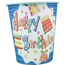 Papír pohár 10 db/cs - Happy Birthday kék-tortás