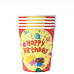 Papír pohár 10 db/cs - Happy Birthday piros, muffinos