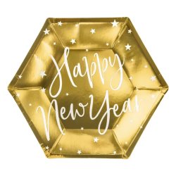 Papír tányér, arany, Happy New Year  6 db/cs
