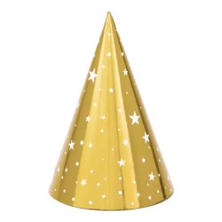 Party kalap, arany, csillagos, 16cm, 6 db/csomag