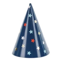 Party kalap, kék, csillagos, 16cm, 6 db/csomag