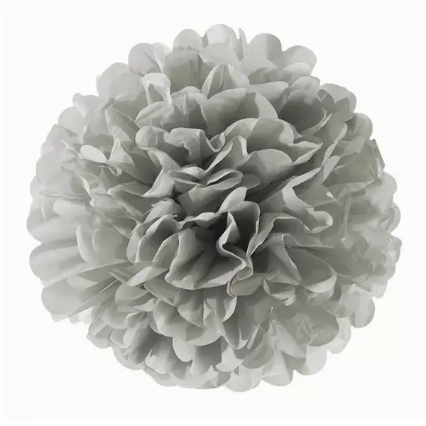 Pom-pom papír lampion, ezüst, 30cm