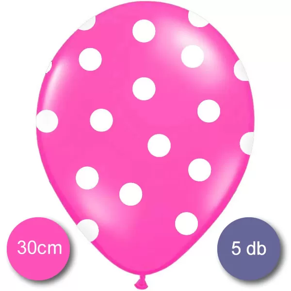 Pöttyös léggömb, 30cm, pink színben, 5 db/cs