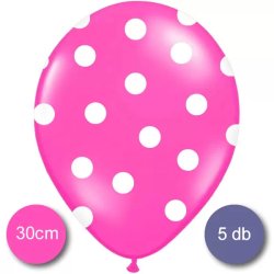Pöttyös léggömb, 30cm, pink színben, 5 db/cs