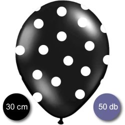 Pöttyös léggömb, nagy csomag, 30cm, fekete színben, 50 db/cs