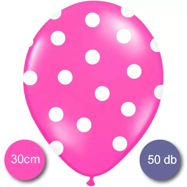 Pöttyös léggömb, nagy csomag, 30cm, pink színben, 50 db/cs