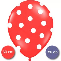 Pöttyös léggömb, nagy csomag, 30cm, piros színben, 50 db/cs