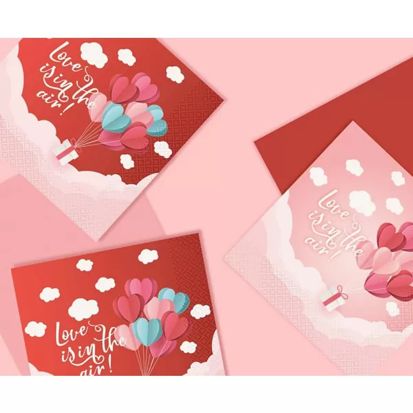 Szalvéta, Love is in the air szöveggel, pink, 33x33cm, 20 darab/csomag