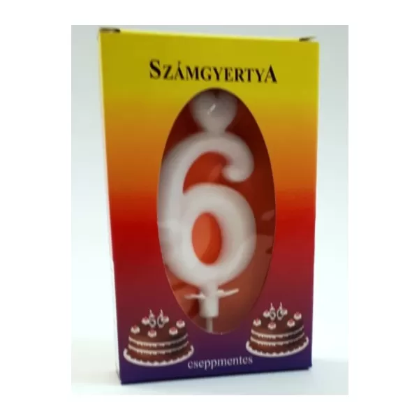 Számgyertya tortára, fehér, 6