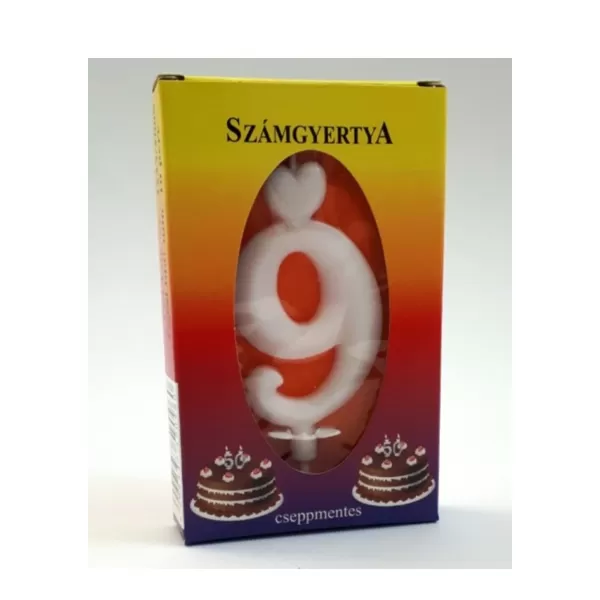 Számgyertya tortára, fehér, 9