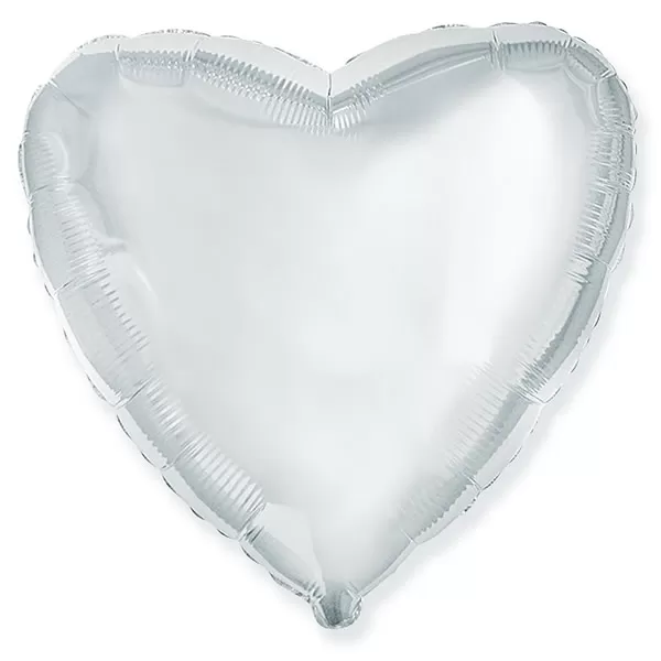 Szív, ezüst színű, pálcás fólia lufi, 23cm