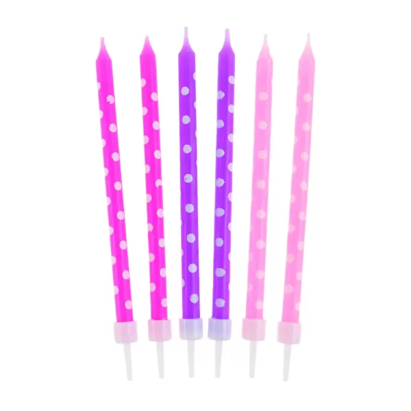 Tortagyertya, pöttyös, 24 db/cs (rózsa, pink, lila)