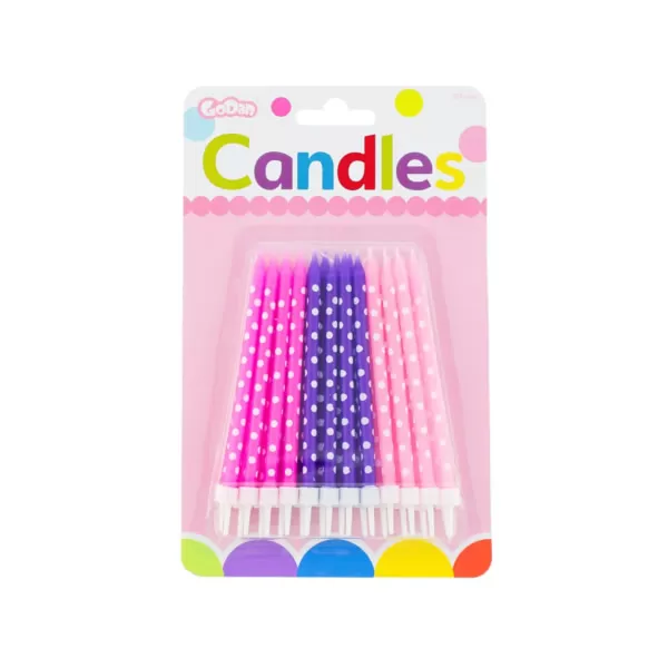 Tortagyertya, pöttyös, 24 db/cs (rózsa, pink, lila)