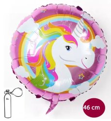 Unikornis fej, gömb, rózsaszín, 46 cm fólia lufi, csomagolt