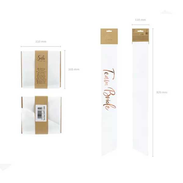Vállszalag  fehér, rose gold betűkkel, Team Bride, 75cm