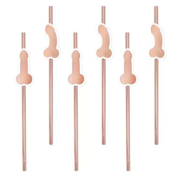 Vicces rose-gold szívószál, willy, 19,5 cm/8 db
